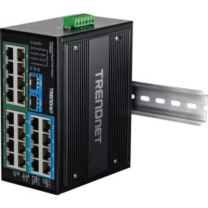 TRENDnet TI-PG262 26-Port Ethernet Switch, 16 Gigabit PoE+ ports, 8 Gigabit ports, 2 Gigabit SFP slots, 52 Gbps switching capacity, DIN-rail/wall mount